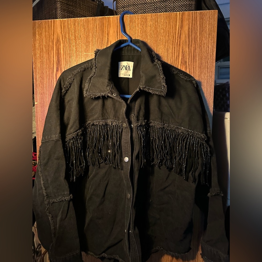 Zara Denim Fringe Jacket